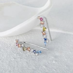 New Sterling Silver 925 Crystal Flower Climber Earrings pair